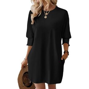 Dokotoo Womens Dresses 2025 Spring 3/4 Sleeve Fashion Dresses Crewneck Casual Mini Dress with Pockets S-XL in Kuwait