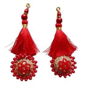 Indian Latkan Hanging for Blouse Lehenga, Saree, Fancy Tassel for Bag Design Set of 2 Red K