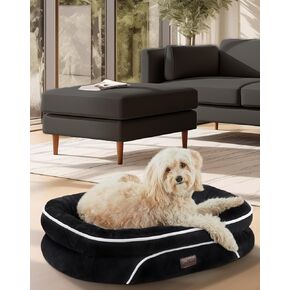 Orthopedic Dog Bed for Medium Dogs, Dog Couch Design with Egg Foam Support, Removable, Washable Plush Cover and Non-Slip Bottom with Four Sided Bolster Cushion (Black)