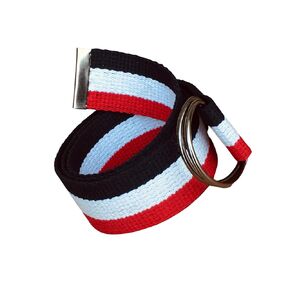 White Navy Red Canvas Cotton Woven D Ring Belt, 1.5" Webbing Handmade Belts for Women and Men, Striped Unisex Fabric Belt, Handmade Gift ideas (Medium 40")
