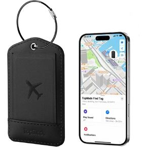 علامة الأمتعة الذكية المصنوعة من Topmade مع Apple Find ، علامات الأمتعة الجلدية المتميزة للحقيبة ، وأكياس السفر ، وحقائب الظهر ، وعلامة حقيبة مضادة للضوء للسفر مع بطاقة خصوصية اسم ، قابلة لإعادة الشحن