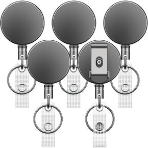 Uniclife 2 Pack Metal Retractable Keychain Heavy Duty Retractable Badge Reel for Badge Holder All Metal Casing with Stainless Steel Spring Coil 27.5 Inch Nylon Rope Belt Clip and Key Ring