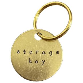 Storage Key Label - Metal Keychain Identifier Tags with Keyrings - Key Organization - Key ID fobs - 100% Brass, Hand Stamped Engraved - Storage Unit, Gate, Closet, Locker, Safe, Truck (storage key)
