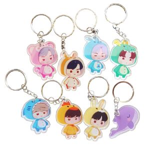 pack of 8 keychains disfraces costumes allusion BTSARMY acrylic labeled rm jin suga jhope jimin taehyung jungkook