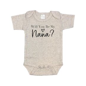 Will You Be My Nana, Pregnancy Announcement Baby Bodysuit, White and Natural, Nana Reveal Gift (Natural)