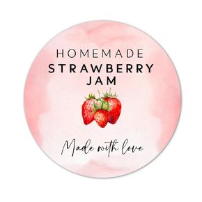 Homemade Strawberry Jam Labels - 2" Round Stickers for Home Canning Jars - Pack of 40