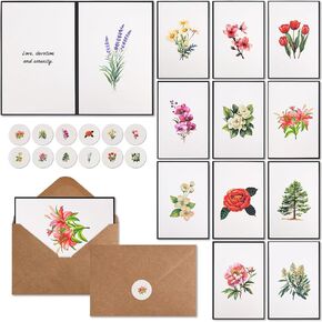 36 Pack Blank Cards and Envelopes, Watercolor Greeting Cards 4" x 6", Meaningful and Elegant Floral Note Card with Seal Stickers, Stationary Set For All Occasions without Ink Penetration