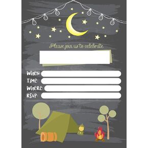 Camping Invitations 12pcs for Birthday Party, Boys Sleepovers & Slumber Parties Invites Cards, Chalkboard Rustic Cards