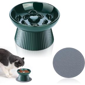 2 Pack Ceramic Raised Slow Feeder Cat Bowls, Elevated Cat Food Bowls for Indoor Cats Small Dogs, Anti Vomiting Cat Feeding Bowls for Dry Wet Food, Lifted Porcelain Slow Feeder