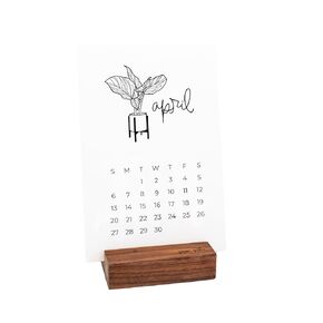 2025 Potted Plant Illustrated Desk Calendar with Wood Base