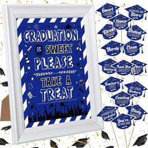 Hoolerry 21 PCS Treguation Bar Bar Signs Puffet Labels مجموعة 10 بوصة علامة بوفيه الحفلات مع ملصقات طعام الحلوى لإطار لوازم حفلات التخرج (Red ، White)