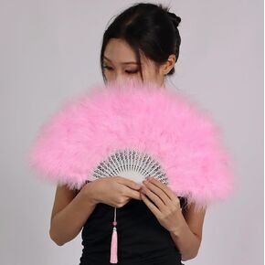 25 RIBS 'BIG MARABOU FAERE HAND FAN 52 سم ، 20.4 "قابلة للطي يدويًا إكسسوارات مروحة لحفل الزفاف في عيد الهالوين ، العرض الخارجي في العشرينات من القرن العشرين (Orange)