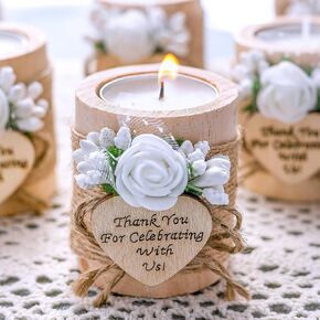 10 Piece Set of Wooden Tealight Candle Holders, Wedding Party Guest Favors, Thank You Favors, Return Gifts, Bridal Shower, Bithday Party, Housewarming Gifts for Guests. (Light Brown)