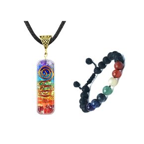 7 Chakra Bracelet and Necklace Set – Orgone Healing Pendant with Adjustable Cord – Handmade Crystal Jewelry for Men & Women – Reiki, Yoga, Meditation, Spiritual Gift