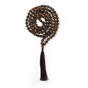 108 Mala Beads 8mm صفراء نمر طبيعية طويلة مصقولة مصقولة من الحجر الأصلي شبه الأنيق الحجر الطويل من الحجر الطويل الصلاة حبة أو سوار لموازنة طاقة التأمل اليوغا
