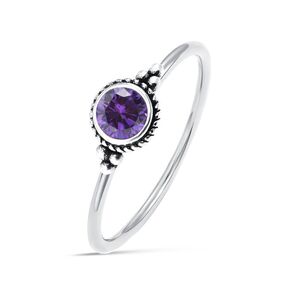 MINI February Purple Purple Birthstone Ring ، Retro S925 Sterling Silver Tiny Tiny Multi Stone Crystal Ring ، مجوهرات حلقة أحجار أحجار خاتمة صغيرة مستديرة للنساء (A02_FEB ، 10)