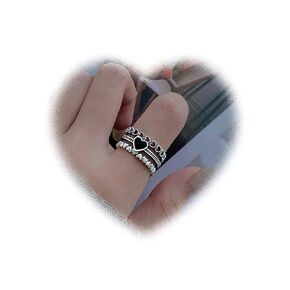 W Weilirian Bohemian Layered Heart Ring for Teen Girls Black Heart Ring Ring Love Heart Stocking Ring قابلة للتعديل مجوهرات حلقة مفتوحة للنساء الهدايا