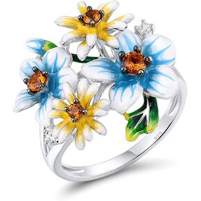 Santuzza 925 Sterling Silver Finamel Flower Ring للنساء
