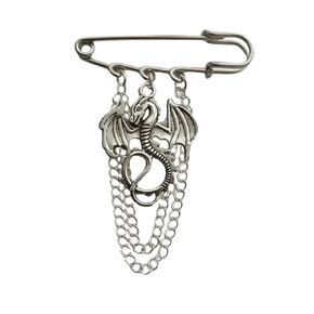Dragon Charm Pendant Brooch, Layered Chain Charm Pin, Gothic Jewelry Accessories, Dragon Lover Decoration for Men Women