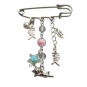 Cat and Fish Bone Charm Dangle Pendant Brooch, Cute Style Beads Charm Pin Gothic, Accessories Star Jewelry Engraved Handmade