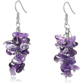 Seraphina Handmade Natural Amethyst Crushed Crystal Stone Dangle Earrings Purple Drop Dangle Earrings Jewelry Gift in Kuwait