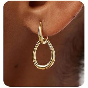 Gold Earrings for Women Trendy 14K Gold Plated Double Hoop Dangle Earring Thin Minimalist Lightweight Dainty Drop Earrings Jewelry Gift for Her