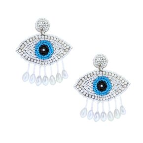 Dangle Evil Evil Earn arrings Glass Bead Bead Charm Charm Happing Threader Threader Protection Jewelry Braid Boho Tassel Gifts Elegant for Women (Blue)