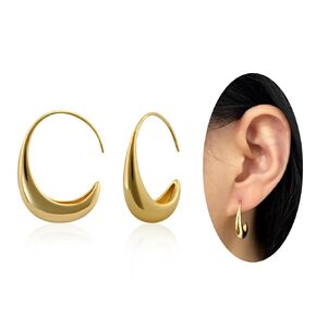 14K Gold Plated Pull من خلال أقراط C شكل أقراط للنساء للنساء.