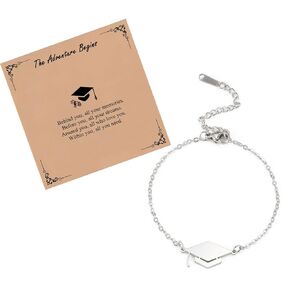 2025 Graduation Gifts for Her Him,Graduation Charm Bracelets with Gift Card,Class of 2025,Graduation Gifts for College/High School/Nursing/8th Grade/Masters Degree/5th Grade/Phd (silver)