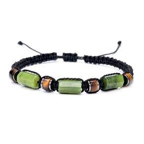 Natural Jade & Tiger Eye Stone Bracelet - الحبل الأسود المضفر للرجال والمراهقين الأولاد | عيد ميلاد ، عيد الأب ، هدايا عيد الميلاد له ، الابن ، حفيد