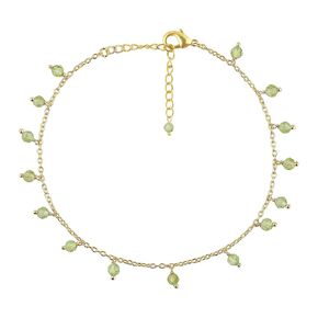 Natural Green Peridot Gesmtone Anklets, Beaded Ankle Bracelet, Handmade Hanging Jewelry, Healing Crystals, 14K Gold Plated, Adjustable Chain, Birthday Gift for Women, Size 9+1.50 inch