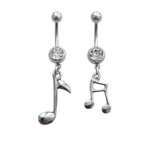 2pcs Music Notes Pendant Dangle Belly Button Rings, Stainless Steel 14 Gauge Navel Barbell Ring, Creative Piercing Body Jewelry for Music Fans