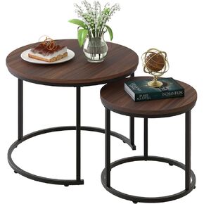 aboxoo Coffee Table Nesting Side Round Set of 2 End Table Green Art Table Top Sturdy Metal Frame Desk Centerpiece Living Room Bedroom Apartment Modern Industrial Simple Nightstand