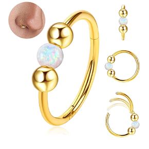 حلقات Golden Opal Nose Hoop للنساء والرجال - الغضروف المصنوع يدويًا عن الغضروف والمجوهرات الحلزونية. （8mm）