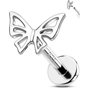 Oufer 925 Sterling Silver Cratilage Earrings Strings ، Butterfly Flat Back Strains for Women ، 16G 8mm Internal Thread for Helix/Conch/Tragus/Lip Percing Jewelry