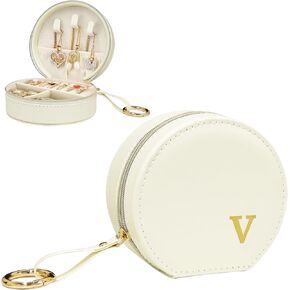 COLLECTIVE HOME Monogram Jewelry Box for Travel - 4.5 Inch Spacious Organizer with Zipper Closure, Gold Chain & Letter Engraving, Personalized Gift Case for Women/Bridesmaids (m)