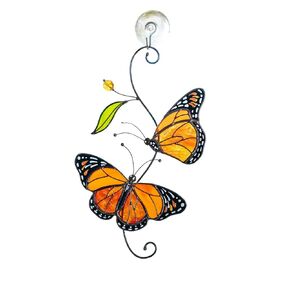 Monarch Butterfly Pair Handmade Stained Glass Suncatcher Stained Glass Window Hangings Unique Indoor Ornament & Outdoor Decor (Pair of Monarch)