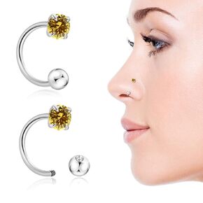 2pcs 20g birthstone حلقة الأنف نصف طوق مسمار CZ ثقب الأذن ثارقة صغيرة رقيقة أنف حلقة عشيق جسم المجوهر