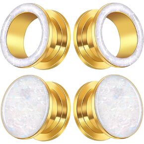 2pairs Gold Ear Gauges 2g/0g stianless ear ear tunnels and plugs for ear white pearl gauge arits hypoallergenic ear expander expandermer for women men men