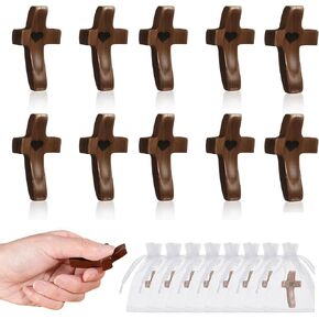Brevynx 100Pcs Wooden Cross Fidget bulk - Pocket Cross My Heart with Organza Bags - Stress Relief Fidget for Christian, Pocket Prayer Cross, Religious Easter in Saudi Arabia