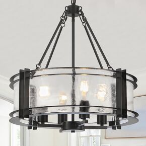 20.5" Black Glass Chandelier Farmhouse 4-Light Handmade Round Glass Chandeliers Modern Dimmable Adjustable Drum Hanging Fixture for Dining Room Kitchen Island Entryway