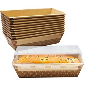 Chef-Grade 8x4in 1Lb Paper Loaf Pans w/Lids 50Pk. Elegant Disposable, Bakeable Kraft Pan Supplies for Baking Bread, Small Meatloaf, Bundt Cake Sweets for Holiday Gifts, Bake Sales or Fundraiser.