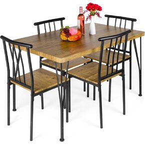 Best Choice Products 5-Piece Metal and Wood Indoor Modern Rectangular Dining Table Furniture Set for Kitchen, Dining Room, Dinette, Breakfast Nook w/ 4 Chairs - Drift Brown in Kuwait