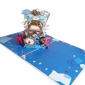 Nurse Pop Up Card, 3D Thank You Card for Nurses, Doctors, Healthcare Workers – Handmade Greeting Card with Envelope & Note Tag, Medical Theme Gift for Appreciation, Birthday, National Nurses Week