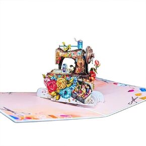 Sewing Machine Pop Up Card, 3D Vintage Tailor Card, Handmade Birthday & Thank You Card for Sewing Lovers, Tailors, Fashion Designers – Includes Envelope & Note Tag, Unique Gift for Retirement & Anniversary