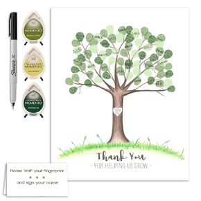 11x14 Inch Fingerprint Tree Teacher Appreciation Gift Set with Ink Pads and Pen, Thumbprint Tree Teacher Gift Ideas, School Staff Appreciation Gift Ideas, End of Year Gift from Students