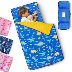 Primlect Toddler Nap Mat with Pillow and Blanket, Extra Large 55''x35'' Sleeping Bag, Washable, Light, Easy to Roll up, Perfect for Daycare, Preschool, Kindergarten, Travel, Boys and Girls