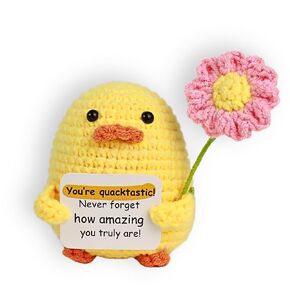 Handmade Crochet Cheer Duck (3.7"x3.3") – Cute Funny Gift for Mother, Dad, Sisters, Aunties, Friends, Coworkers – Birthday, Anniversary, Graduation, Mother’s Day, Get Well (Fanstatic)