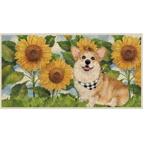 DLZDN عباد الشمس باب الكلب MAT CORGI تزين ممسحة الربيع الصيف غير القابل للانزلاق سجاد المدخل المدعومة