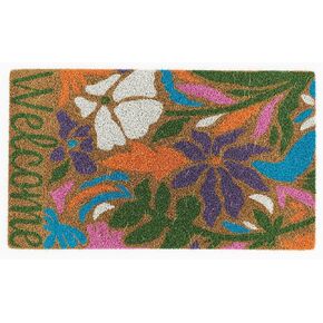 Avera Products Abstract Floral Welcome Natural Coir Doormat Anti-Slip Rubber Back | 17" x 29" Perfect for Outdoors | Fun Front Doormat | Colorful and Funny Welcoming
